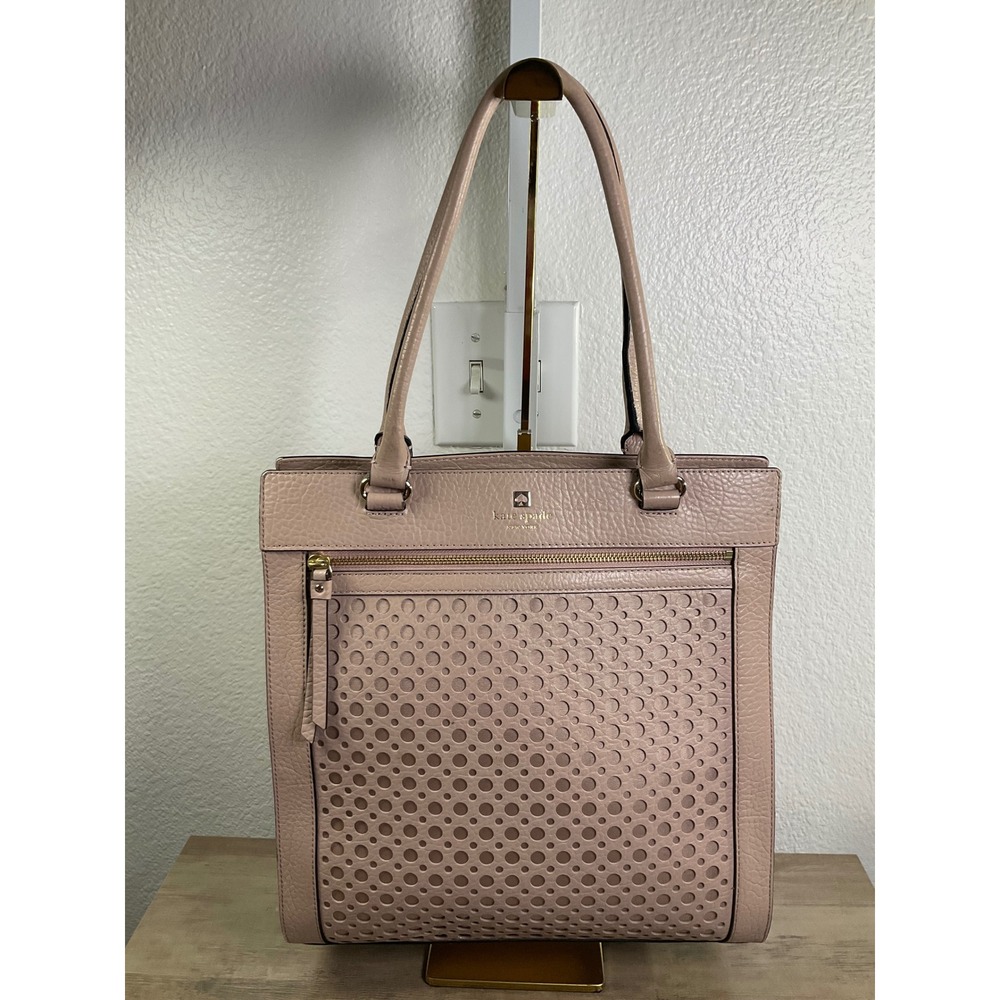 Kate Spade New York Perforated Leather Tote Bag Blush Pink Large Shoulder Bag